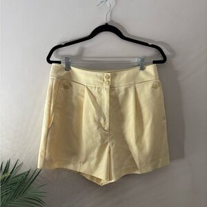Reiss Myah Wool Blend Pleat High Waist Tailored Shorts Yellow